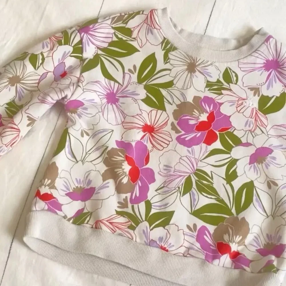babyGap 3T Floral VintageSoft Sweatshirt Boho Cottagecore Fleece Pullover | EUC